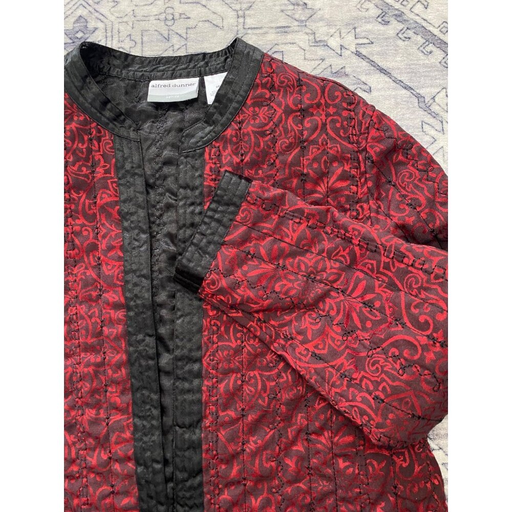 Alfred Dunner 6‎ Petite Quilted Jacket Red Black Open Front Lightweight Holiday